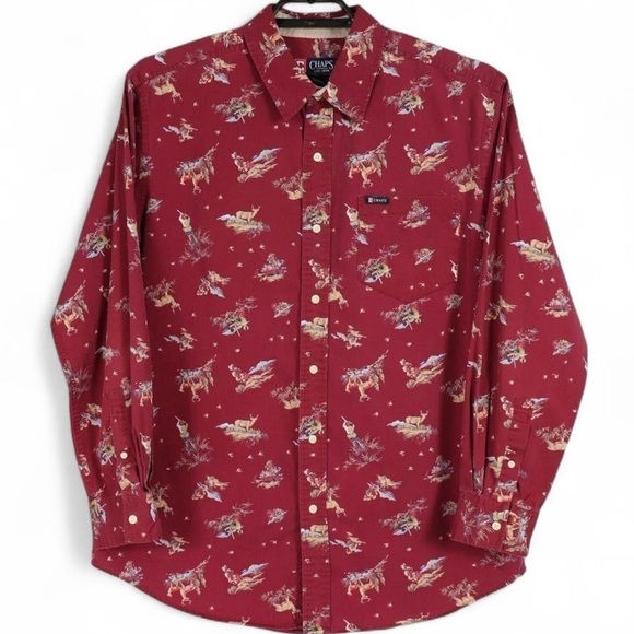 Chaps Other - 🦌Vintage 1990s Chaps Men’s Burgundy Deer Hunter Pattern | Sz Large |Button Down